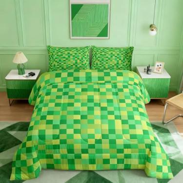 Imagem de Manfei Conjunto de edredom queen pixelated quadriculado, jogos de treliça, decoração de quarto de adultos, blocos quadrados geométricos, conjunto de cama de microfibra ultra macia, enchimento interno