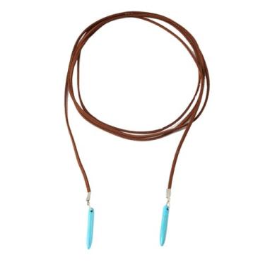 Imagem de Spiritrain Gargantilha feminina de couro turquesa com penas boêmias, feitas à mão, em camadas, preto, marrom, camurça, caubói, estilo ocidental, festa country, joias modernas, presentes, Medium,