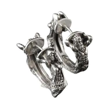 Imagem de Brincos De Argola Góticos Masculinos Com Caveira, Hipoalergênicos, Joi