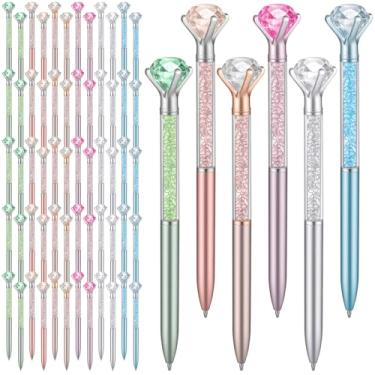 Imagem de Conjunto de 60 canetas de diamante com pedras de cristal de strass, coleção de canetas esferográficas brilhantes com glitter em 6 cores - azul/violeta/verde/prata/ouro rosa/rosa para meninas, festa de