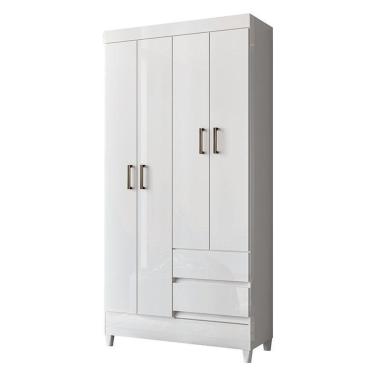 Imagem de Guarda Roupa Solteiro 4 Portas Com Pés Fit Branco Brilho - Santos Andirá