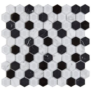 Imagem de Kit 1m² Pastilha de Vidro Mesclada 29cm X 29cm Preto/Branco