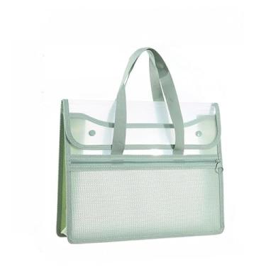 Imagem de Pasta impermeável para documentos com alça, bolsa escolar de mão para provas, materiais e arquivos, grande capacidade, organização prática para estudo e uso diário (Verde#A)