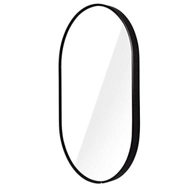 Imagem de U5GAAALPPQ9 Espelho de banheiro espelho de maquiagem nórdico oval espelho de maquiagem espelho de maquiagem quarto sala de estar barbear moldura de liga de alumínio - 51 x 82 cm (preto)