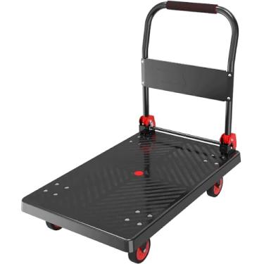 Imagem de Carrinho de plataforma dobrável com 4 rodas e alça de metal - Carrinho de empurrar resistente para facilitar a movimentação, transporte e entrega - ideal para envio expresso e cargas a granel