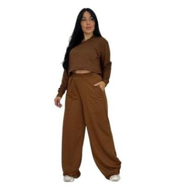 Imagem de Conjunto Moletinho Blusa com Manga Longa e Calça Wide Leg e Samantha-Feminino