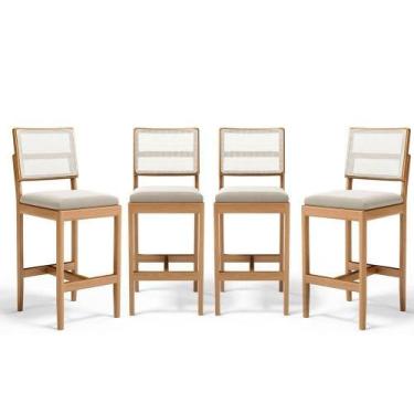 Imagem de Kit Com 4 Banquetas Milena Madeira Maciça Assento Estofado Encosto De 