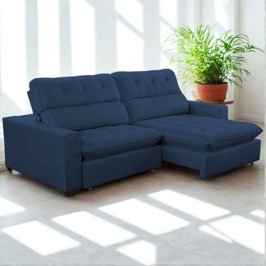 Imagem de Sofa Retratil Reclinavel 2 Lugares 230cm Veludo Andreia Azul Marinho