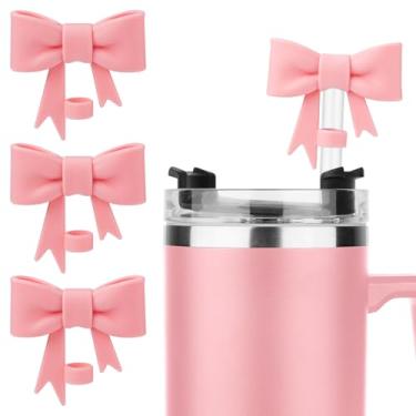Imagem de 3 peças de tampa de palha de laço rosa para copo Stanley, tampa de cobertura de palha de silicone tampa de canudo acessórios de copo bonito capa de canudo compatível com Stanley copo copo de 30 e