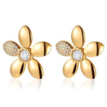Imagem de LOMISS BRINCO FOLHEADO A OURO 18K FLOR COM ZIRCÔNIA CRAVEJADA (DOURADO)