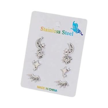Imagem de Conjunto De Brincos De Aço Inoxidável Femininos Com Estrelas, Lua E So