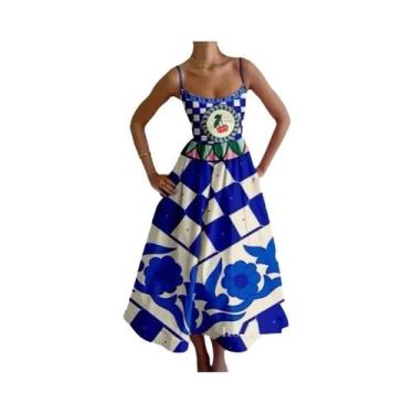 Imagem de Vestido Maxi Estampado Peixe Oceano Azul Para Mulheres, Sexy, Com Alça