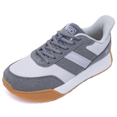 Imagem de N BESUNEW Tênis feminino com bico largo, plataforma de caminhada fácil de calçar e descalçar, com suporte de arco, calçados esportivos casuais confortáveis e retrô, Cinza, 38