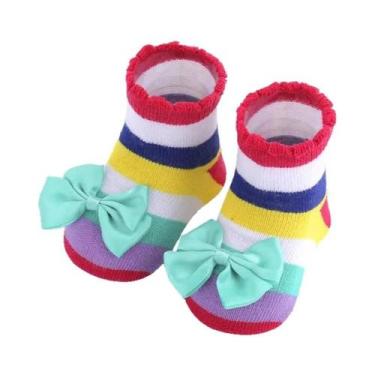 Imagem de Meias De Bebê Listradas Com Renda E Laço De Borboleta Estilo Europeu-A