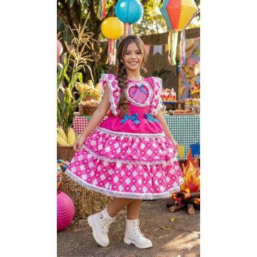 Imagem de Vestido Bella Child Junino Quermesse do Coração Pink - Tecido Tecno Sp