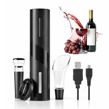 Imagem de Abridor de Vinho Elétrico Recarregável USB Premium – Kit 4 Peças, Saca-Rolhas Automático com Cortador de Lacre, Derramador de Vinho e Rolha à Vácuo