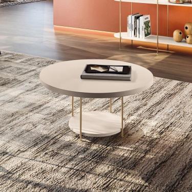 Imagem de Mesa De Centro Decorativa Sala De Estar Walker Pés De Aço Tampo Mdf Off White G26 - Gran Belo