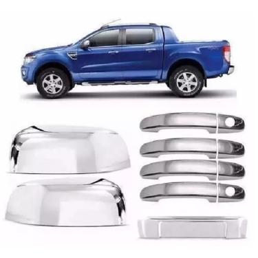 Imagem de Kit Aplique Cromado Maçaneta Retrovisor Traseira Ranger 2013