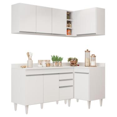 Imagem de Armário De Cozinha Modulado De Canto Esquerdo 4 Peças Cp47 Balcão Com Tampo Branco - Lumil
