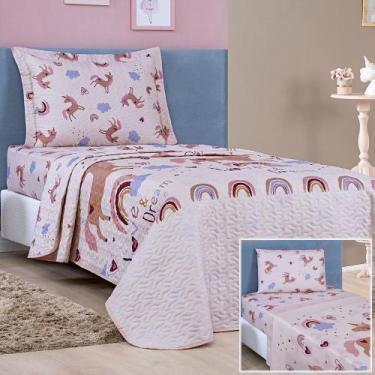 Imagem de Kit Colcha + Jogo de Cama Bouti Kids Solteiro Infantil 5 Peças 100% Po
