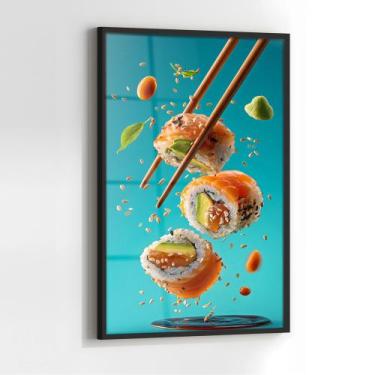 Imagem de Quadro com Moldura e Acrilico Cristal Vidro Sushi Bar Japonesa para Sa