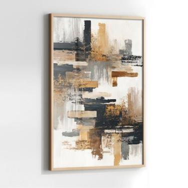 Imagem de Quadro com Moldura e Acrilico Cristal Vidro Abstrato Cinza Dourado par