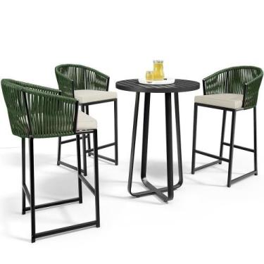 Imagem de Kit Mesa Bistrô Com 03 Banquetas Área Gourmet D04 Verde - LYAM DECOR