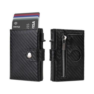Imagem de Carteira Masculina Slim De Fibra De Carbono Com RFID, Porta-Cartões Mi