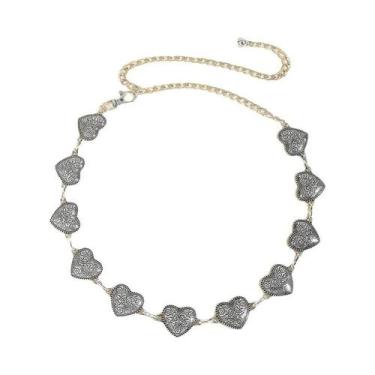 Imagem de Cinto De Coração Em Cadeia Dourada Para Mulheres, Acessório Vintage Pu