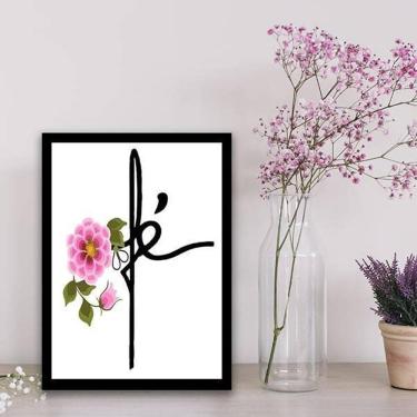 Imagem de Quadro Decorativo Palavra Fé Floral 34x23cm