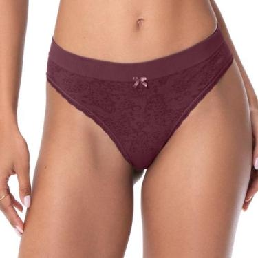 Imagem de Calcinha Biquíni Jacquard sem Costura Bruma Floral Bordeaux - Zee Rucc