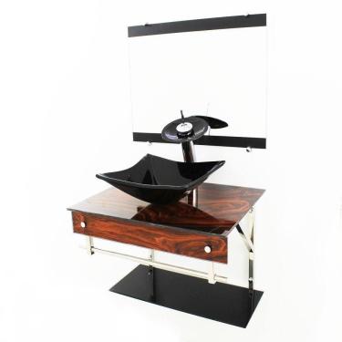 Imagem de Gabinete De Vidro 60Cm Iqx Inox Com Cuba Quadrada - Madeira