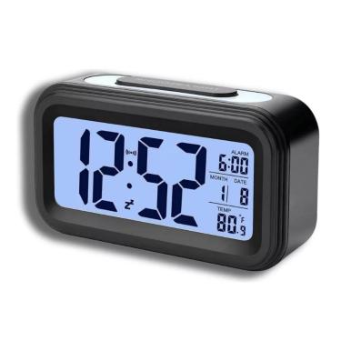 Imagem de Relógio Digital LCD Despertador de Mesa Cabeceira Quarto Idoso - Preto