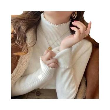 Imagem de Suéter Feminino De Veludo Grosso, Casual De Outono/Inverno, Gola Alta,