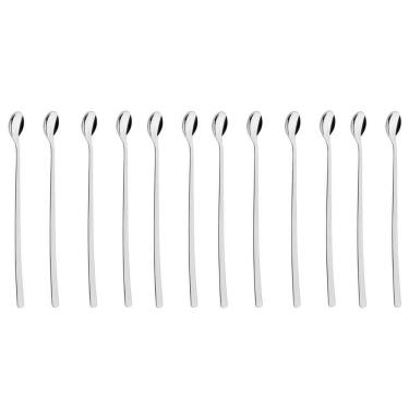 Imagem de Kit 12 Colheres Cabo Longo Bailarina Inox 30cm Tramontina para Mexer Suco Drinks Coquetel