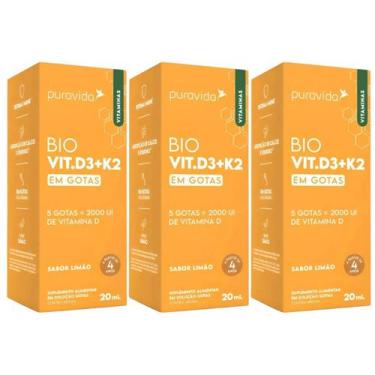 Imagem de 3x Vitamina D3 K2 Sabor Limão Em Frasco De 1cc Limão - Puravida
