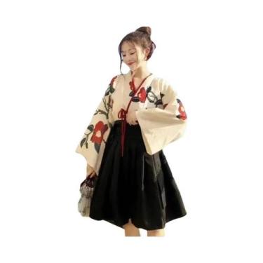 Imagem de Kimono Vintage Japonês Com Estampa Floral, Vestido Sakura Para Meninas