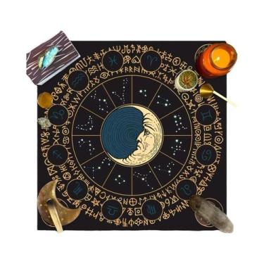 Imagem de Toalha De Mesa De Tarô Com Runas Das Fases Da Lua E Céu Estrelado, Toa