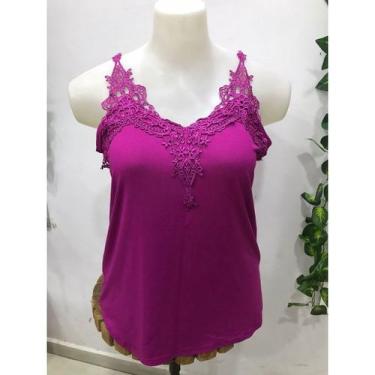 Imagem de Blusa regata alcinha alça de renda guipir plus size - Chicmix, Fucsia,
