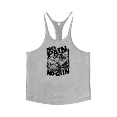 Imagem de Camiseta Sem Mangas Para Academia Masculina Com Estampa NO PAIN NO GAI