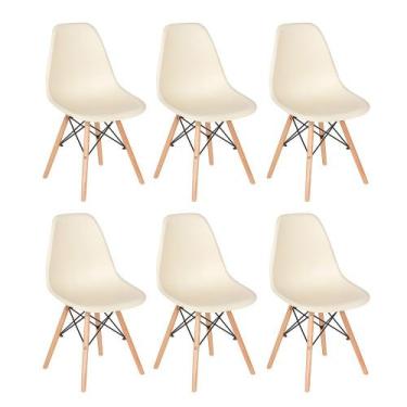 Imagem de Laraz, Kit 6 cadeiras Charles Eames Eiffel DSW com pés de madeira clar