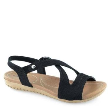 Imagem de Sandália Casual Macia Feminina Rasteira Couro Tiras Conforto Usaflex R1804 Preto 41-Feminino