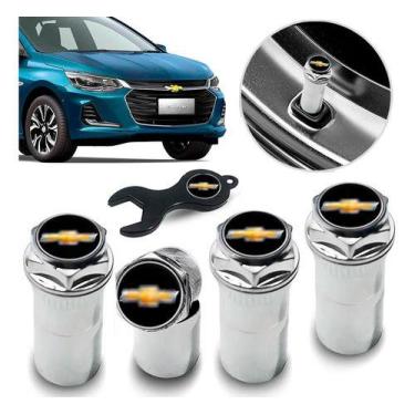 Imagem de Bico Pneu Cromado Pino Roda Válvula Antifurto Gm Onix Vectra - Emblema