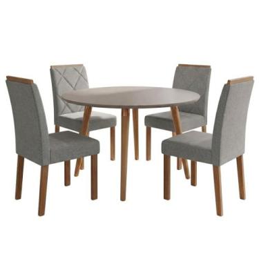 Imagem de Mesa de Jantar Redonda Dani MDF Com 4 Cadeiras Estofadas Linho MOLCI -