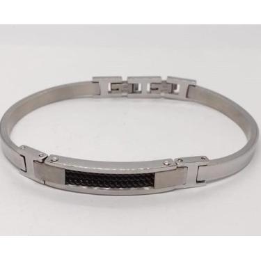 Imagem de Bracelete de Aço  com Placa Central, Fecho de Gomos - Rosso Design