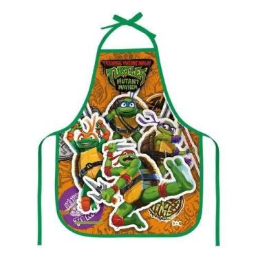 Imagem de Avental Escolar Infantil Tartarugas Ninja Plástico 39x49 Dac, Laranja