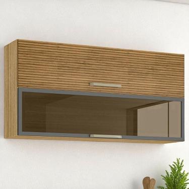 Imagem de Armário Suspenso de Cozinha Lapis 120cm 2 Portas MDP Basculante Freijó Ripado Gris Kit`...