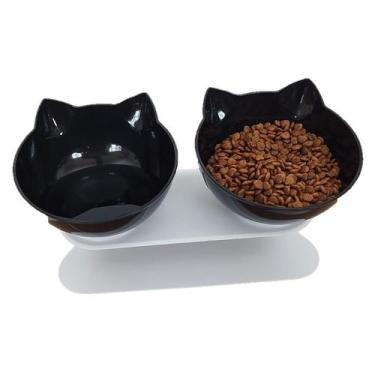 Imagem de Comedouro Bebedouro Alto Duplo Gatos Pratico Confortável - Bom Amigo, 
