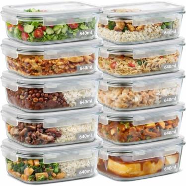 Imagem de Kit 10 Potes de Vidro Herméticos 640ml com 4 Travas para Marmitas e Conservação de Alim...