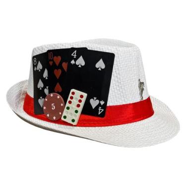 Imagem de Chapéu Branco Zé Pilintra Enfeitado Com Carta Black Preta - M3 Decoraç